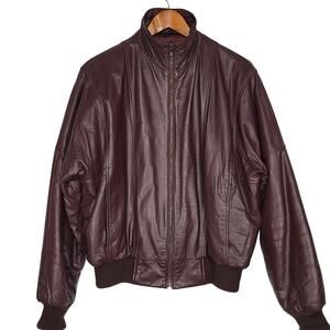 Bachrachs Burgundy Men's Leather Bomber Jacket Knit Cuffs Medium
